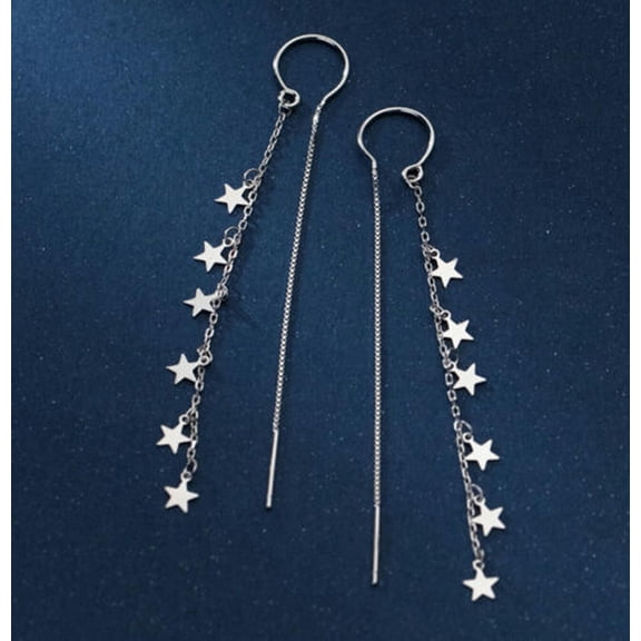 QQTDFG Sterling Silver Threader Gorgeous Star Ear Thread Line Dangle Earrings A4539-Silver