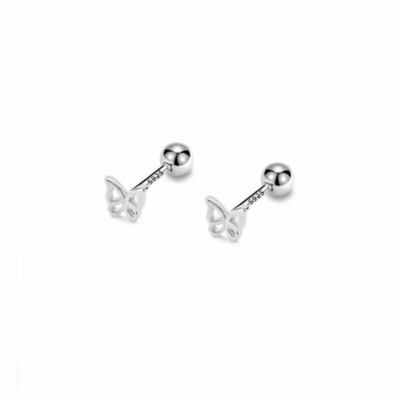 QQTDFG Sterling Silver Tiny Butterfly Stud Screw Back Helix Piercing Earrings A4173-Silver