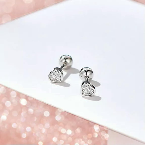 QQTDFG Sterling Silver Tiny Heart CZ Stud Screw Back Helix Piercing Earrings A4166-Silver