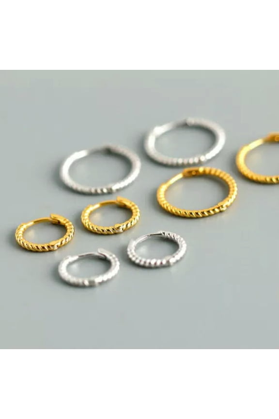 Sterling Silver Twisted Hinged Huggie Hoop Sleeper Earrings A1467-11mm-Platinum