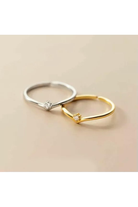 Sterling Silver Wishbone CZ Thin Dainty Open Thumb Ring A3333-7 - adjustable-Silver