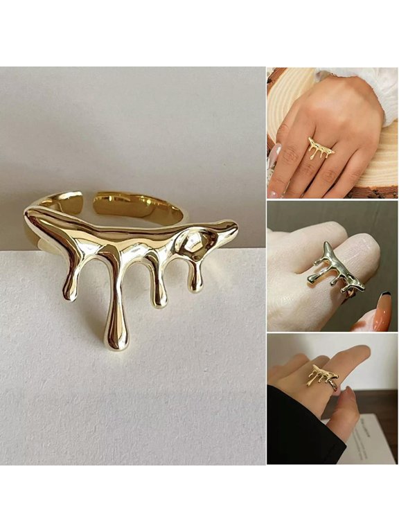 Stylish Lava Ring Metal Wind Lava Water Drop Open Ring Ring All Temperament-default