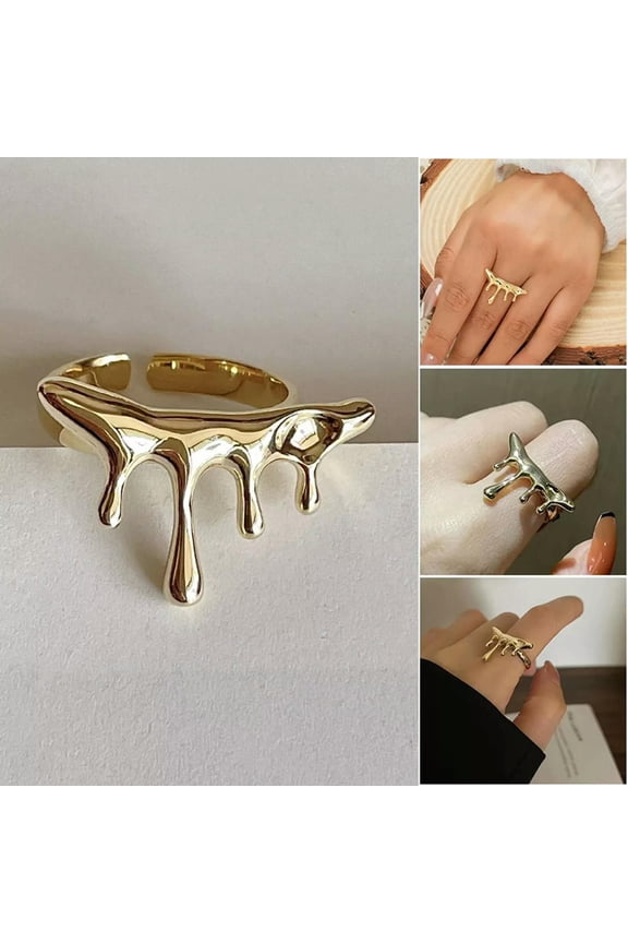 Stylish Lava Ring Metal Wind Lava Water Drop Open Ring Ring All Temperament-default