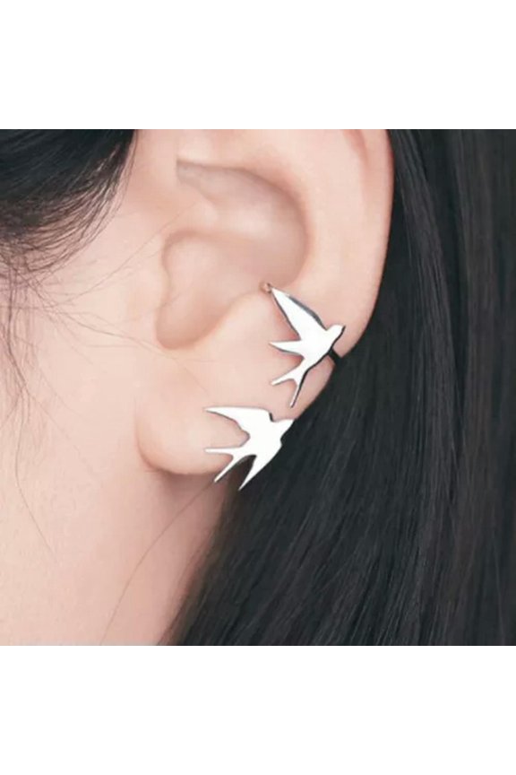 Swallow Bird Ear Cuff 925 Sterling Silver SINGLE Climber Crawler Earring A4065-Silver (1 piece) - Left Ear