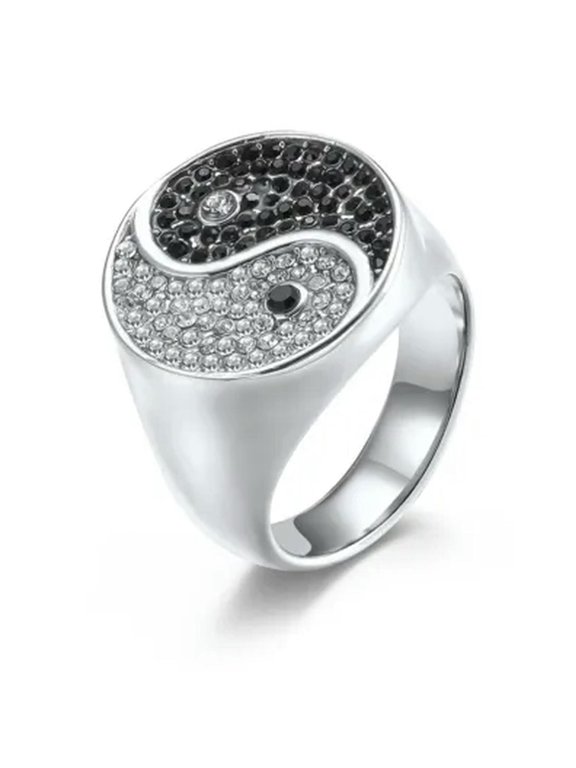 Tai Chi Ring for Men Women Stainless Steel Band Biker Jewelry Silver Yin Yang-Silver-8