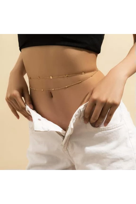 Temperament Copper Bead Chain Fashion Body Chain Metal Sequin Waist Chain Set-A