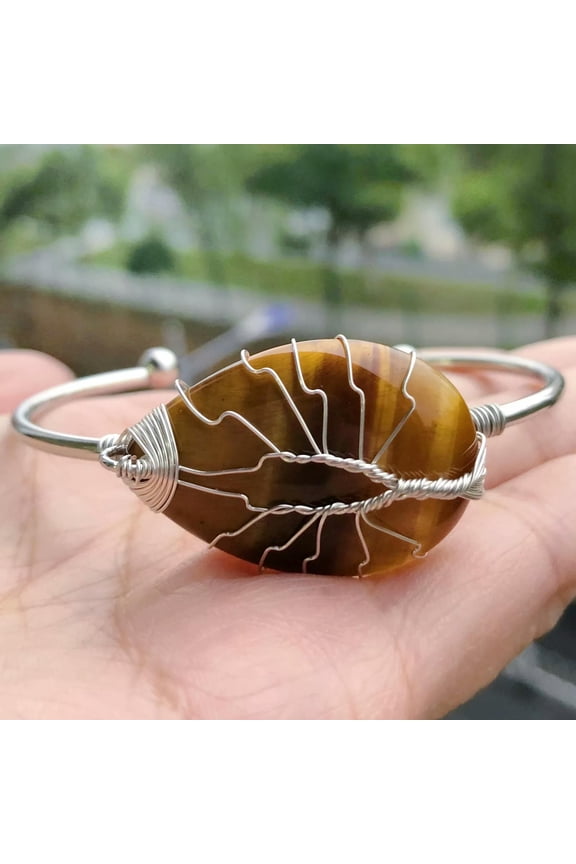 Tiger Eye Gems Stone Water-drop bangle bracelet Reiki Healing Balancing Amulet-default