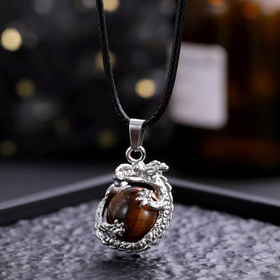 QQTDFG Tiger eye Gems Dragon Ball Necklace Magic Reiki Healing Amulet-default