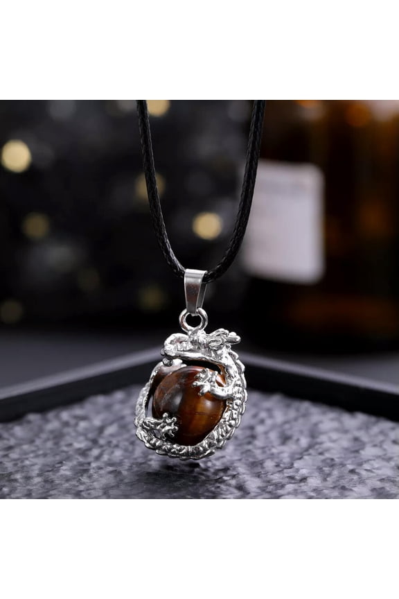Tiger eye Gems Dragon Ball Necklace Magic Reiki Healing Amulet-default