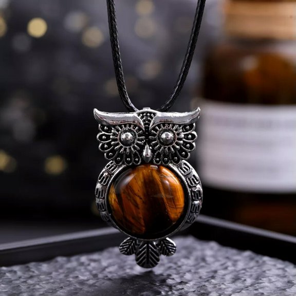 QQTDFG Tiger eye Gems Owl Crystal Necklace Magic Reiki Healing Amulet-default