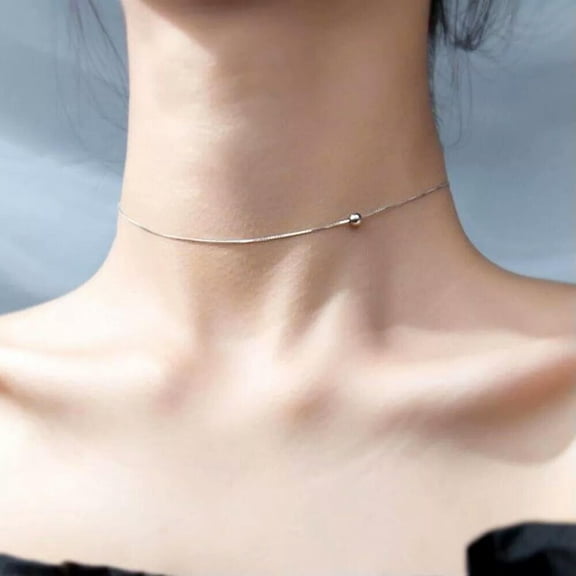 QQTDFG Tiny Ball Choker 925 Sterling Silver Box Chain Necklace A2279-default