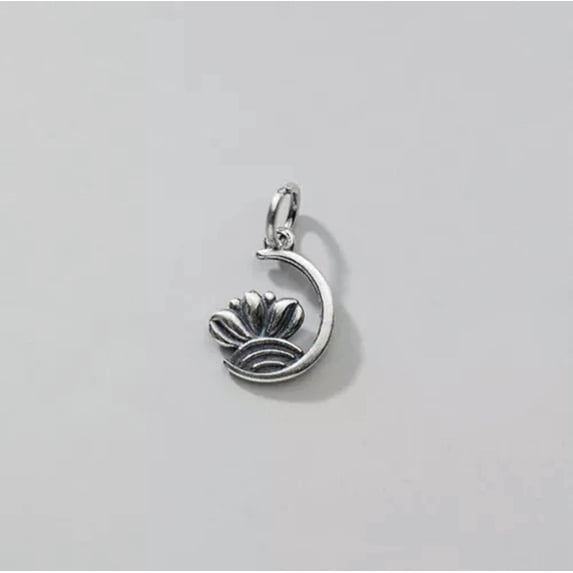 QQTDFG Tiny Sterling Silver Lotus DIY Dangle Charm Pendant A2282-Oxidized-1 piece