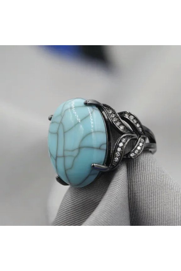 Top Size7, 8,9,Turquoise Resin 18K Black Gold Filled Man's Fashion Solitaire R19-7
