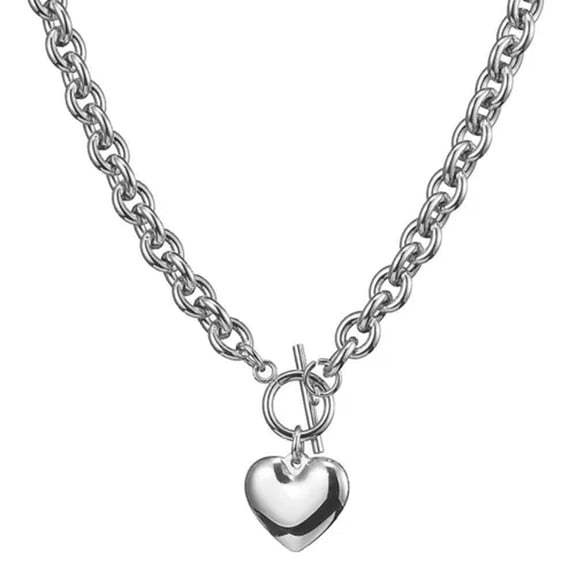 QQTDFG Trendy Women Stainless Steel Rolo Link Chain Necklace with Cute Heart Pendant-Silver-18 inch necklace
