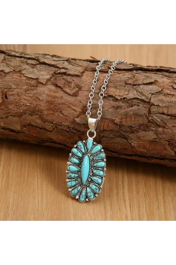 Turquoise 925 Silver Cross Pendant Chain Necklace Wedding Party Jewelry Gift-#6