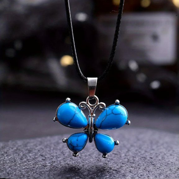 QQTDFG Turquoise Cyan Gems Butterfly Crystal Necklace Magic Reiki Healing Amulet-default