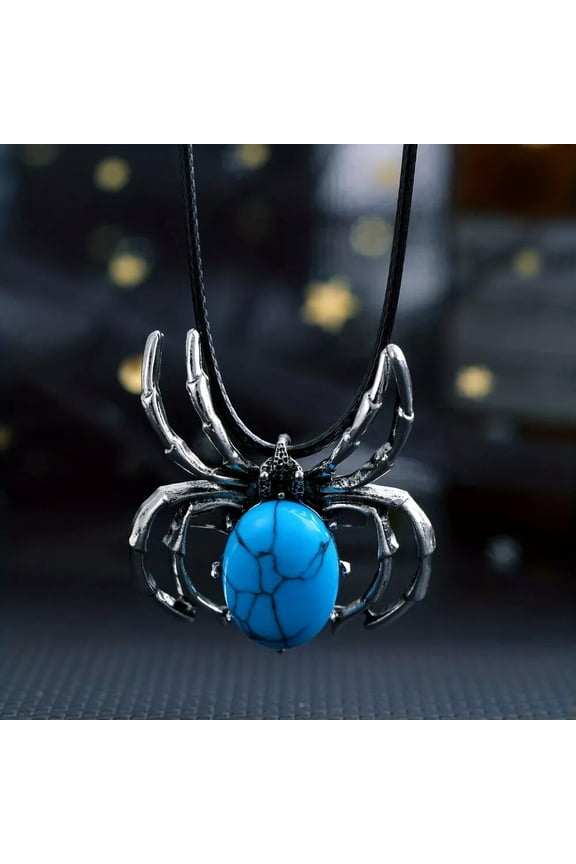 Turquoise Cyan Gems Spider Crystal Necklace Magic Reiki Healing Amulet-default