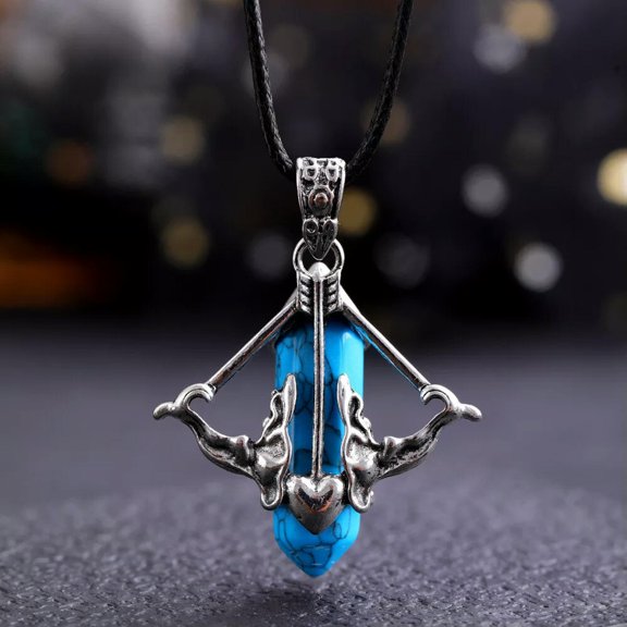 QQTDFG Turquoise Cyan Gems The Arrow of Cupid Necklace Magic Reiki Healing Amulet-default