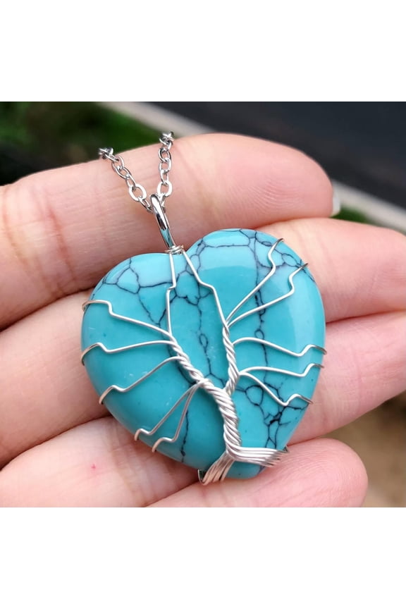Turquoise Gem stone Tree of life Necklace Heart Chakra Reiki Healing Amulet-default