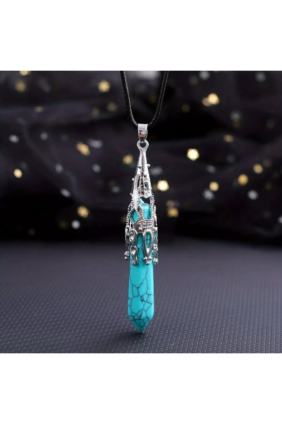 Turquoise Gems Dowsing Pendulum Necklace Magic Reiki Healing Amulet-default
