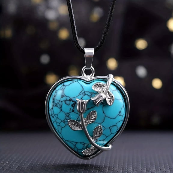 QQTDFG Turquoise Gems Love Heart Necklace Magic Reiki Healing Amulet-default
