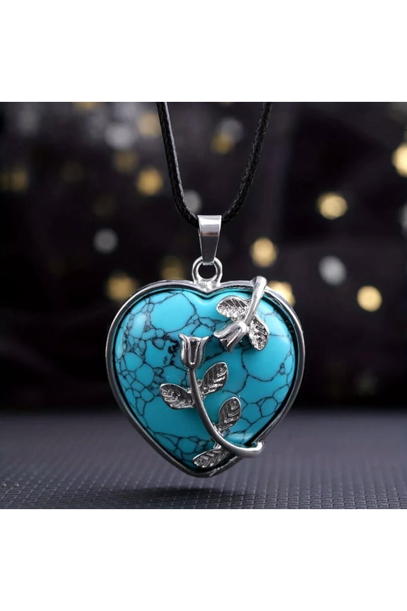 Turquoise Gems Love Heart Necklace Magic Reiki Healing Amulet-default