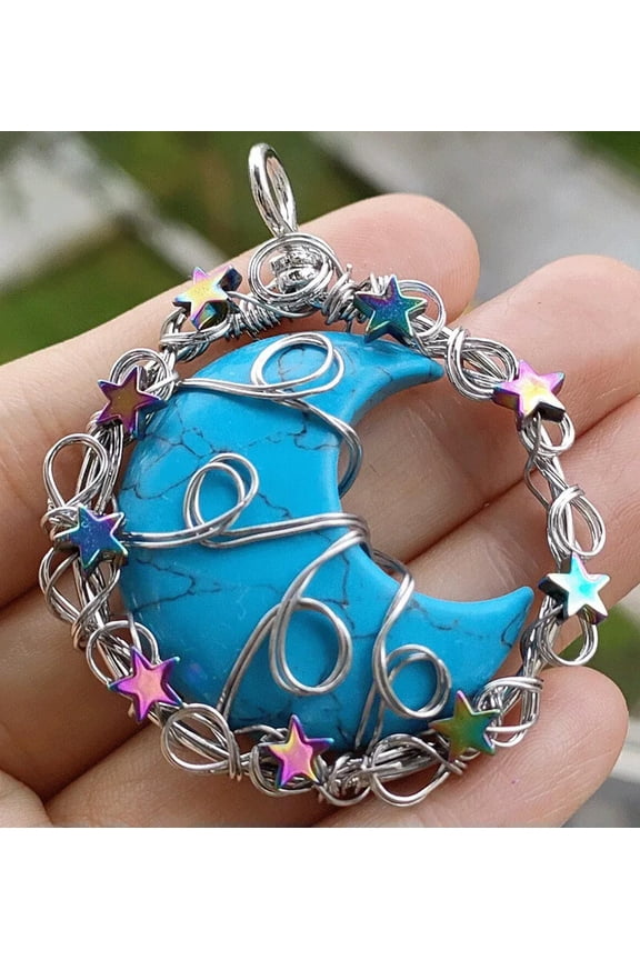 Turquoise Gems Moon Star Pendants Magic Reiki Healing Chakra Amulet-default