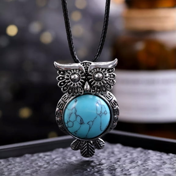 QQTDFG Turquoise Gems Owl Crystal Necklace Magic Reiki Healing Amulet-default