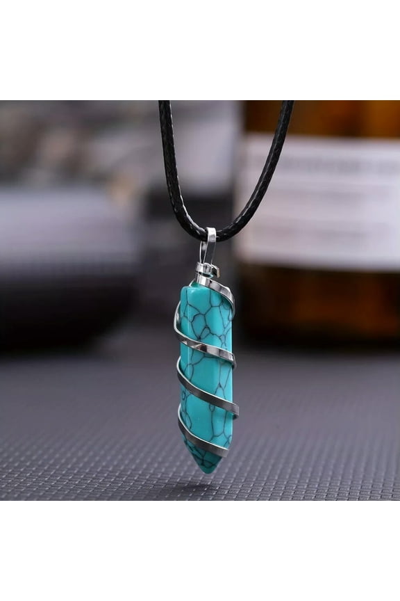 Turquoise Gems Pillar Pendulum Necklace Magic Reiki Healing Amulet-default