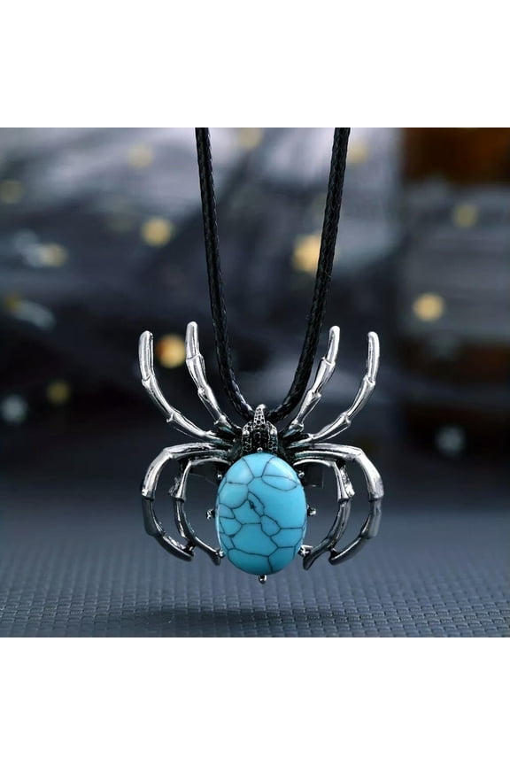 Turquoise Gems Spider Crystal Necklace Magic Reiki Healing Amulet-default