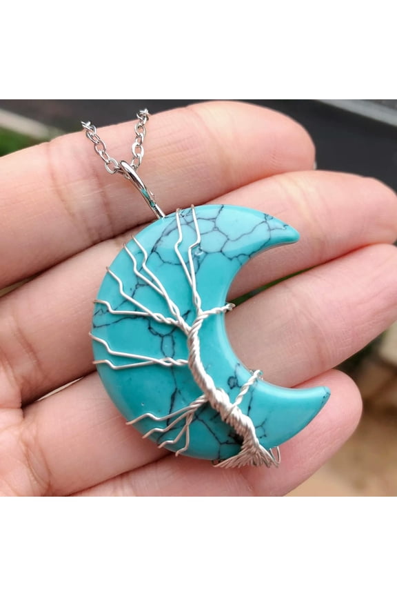 Turquoise Gems Tree Of Life Necklace Moon Chakra Reiki Healing Amulet 50cm/20in-default