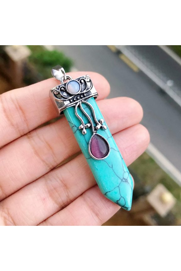 Turquoise Green Gems Stone Sword Pendant Prism Chakra Reiki Healing Amulet-default