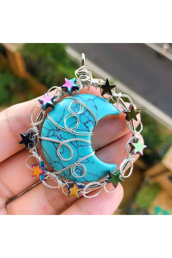 Turquoise Stone Gems Moon Star Pendants Magic Reiki Healing Chakra Amulet-default