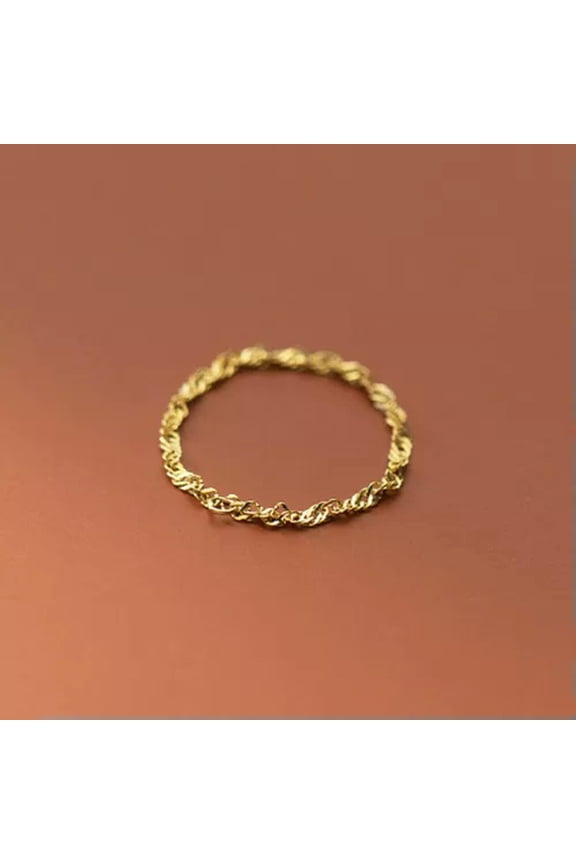 Twisted Chain Linked Thin Dainty Midi Knuckle Pinkie Ring Sterling Silver A3117-Gold-5