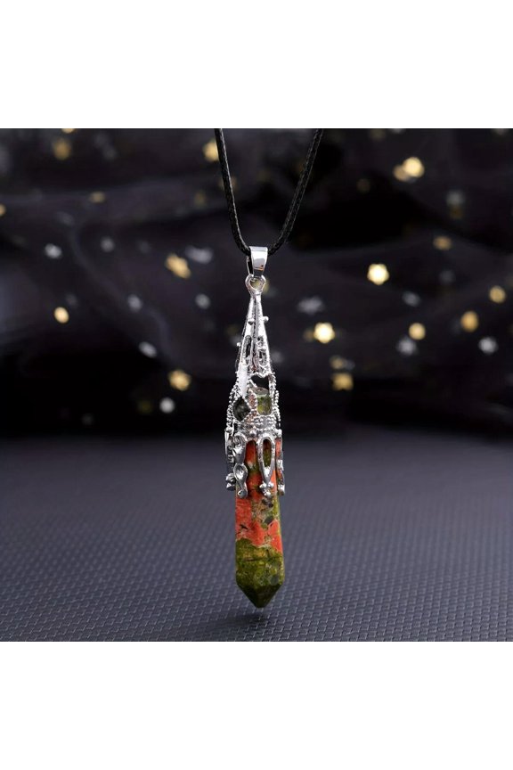 Unakite Gems Dowsing Pendulum Necklace Magic Reiki Healing Amulet-default
