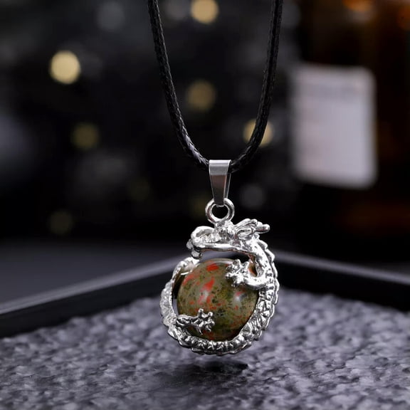 QQTDFG Unakite Gems Dragon Ball Necklace Magic Reiki Healing Amulet-default