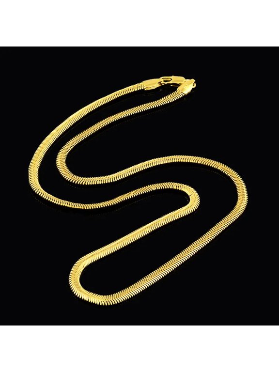 Unisex 24K Yellow Gold Plated 4mm 20" Fashion Flat Snake Bone Chains Necklace-default