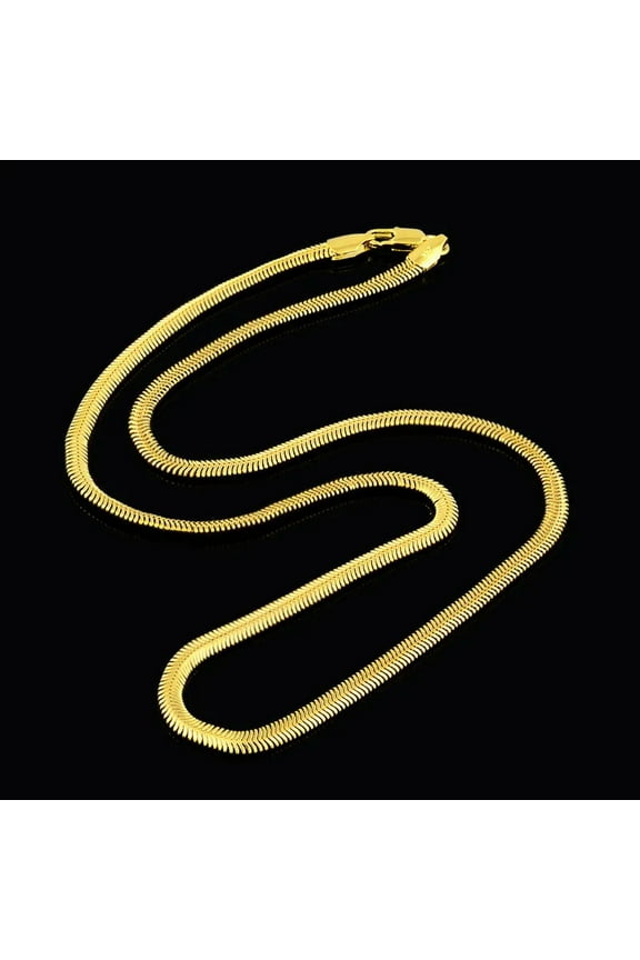 Unisex 24K Yellow Gold Plated 4mm 20" Fashion Flat Snake Bone Chains Necklace-default