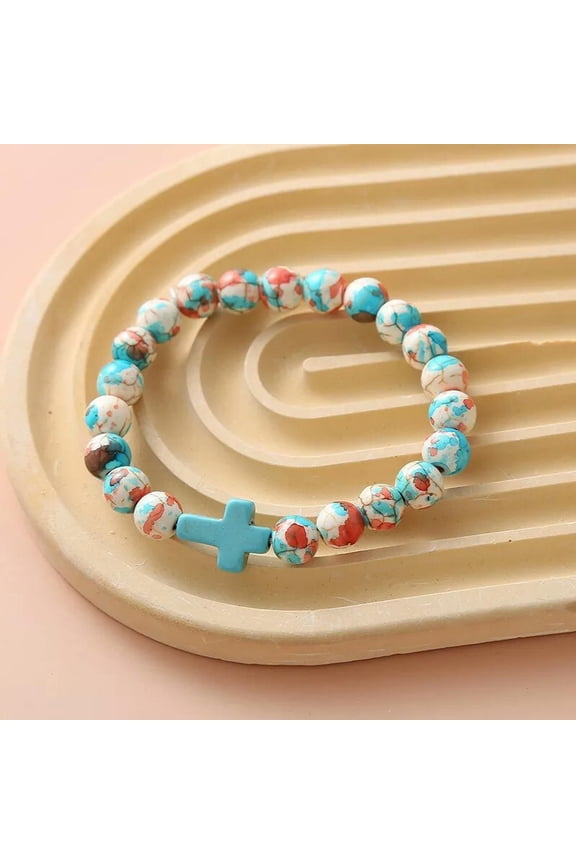 Unisex Camouflage blue-red Turquoise Cross Bracelet Neutral Accessory-default