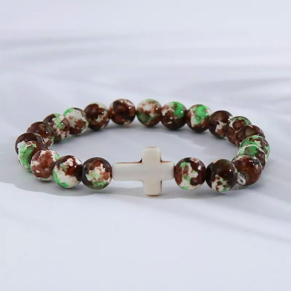 QQTDFG Unisex Camouflage brown-green Turquoise Cross Bracelet Neutral Accessory-default
