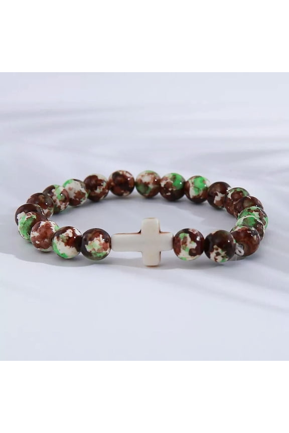 Unisex Camouflage brown-green Turquoise Cross Bracelet Neutral Accessory-default