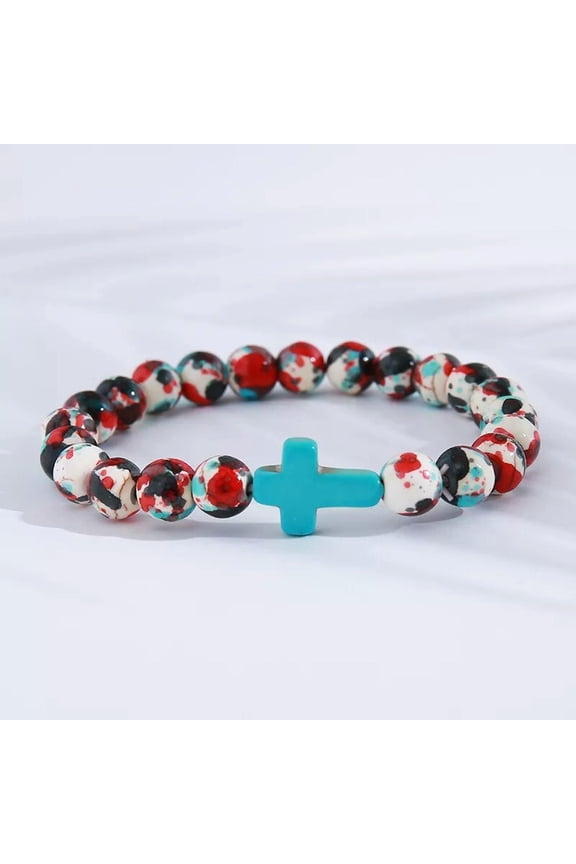 Unisex Camouflage red-black Turquoise Cross Bracelet Neutral Accessory-default