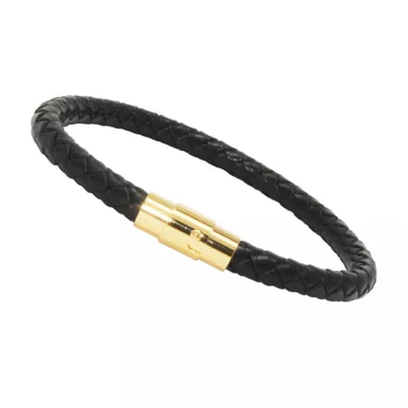 QQTDFG Unisex Genuine Leather Stainless Steel Magnetic Clasp Bracelet Black 8" Inches-1 Locking Magnetic Gold