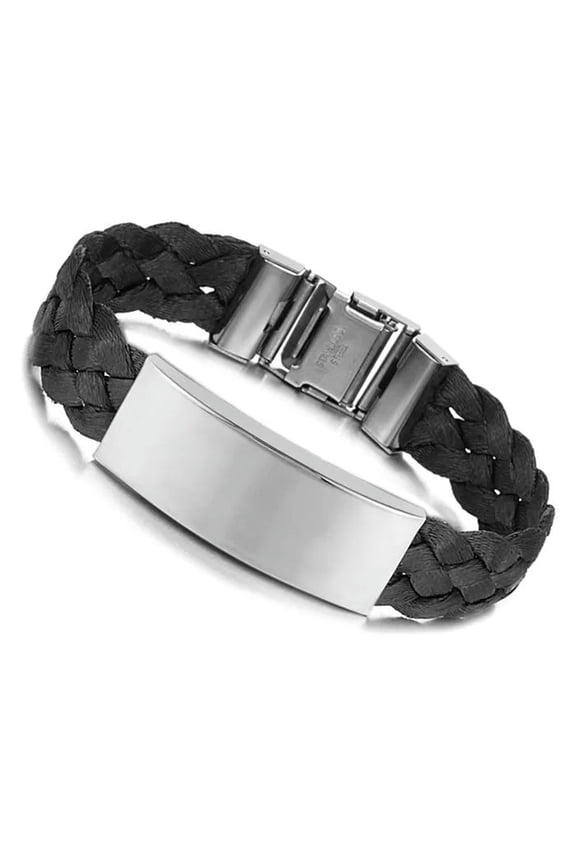 Unisex Men Stainless Steel Black Silk Weaving Bracelet 8" G2-default