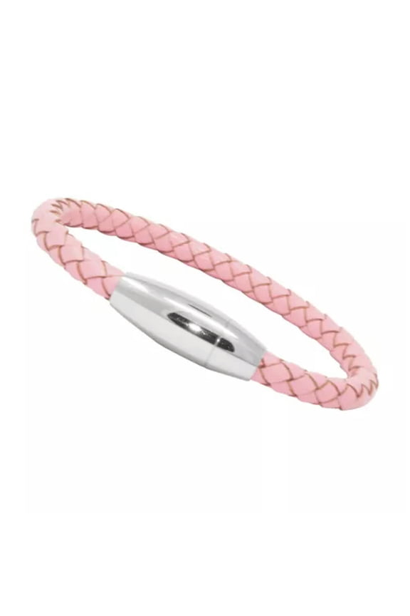 Unisex Men's Genuine Leather Stainless Steel Magnetic Clasp Bracelet Pink-10 - Bullet Magnetic Silver