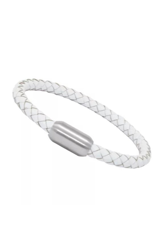 Unisex Men's Genuine Leather Stainless Steel Magnetic Clasp Bracelet White-17 - Bullet Matte Magnetic Silver