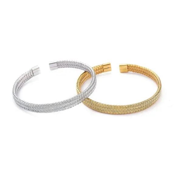 QQTDFG Unisex Stainless Steel Mesh Bangles Cuff Bangles Adjustable Silver Gold Z193-Gold