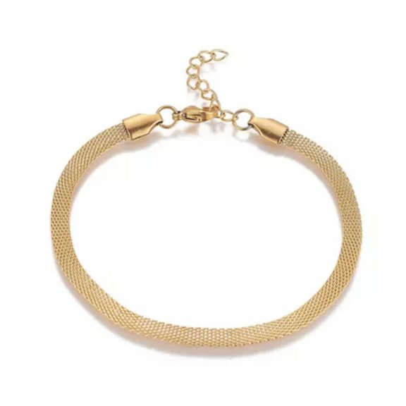 QQTDFG Vacuum Plating Stainless Steel Mesh Bracelet Lobster Gold Silver 7.8" Z111-Gold