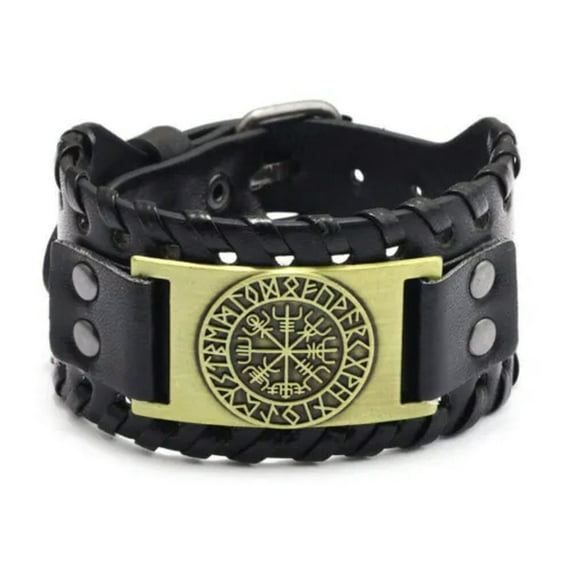 QQTDFG Viking Men Leather Bracelet Vegvisir Pirate Compass Runes Cuff Wristband Jewelry-#1