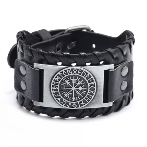 QQTDFG Viking Men Leather Bracelet Vegvisir Pirate Compass Runes Cuff Wristband Jewelry-#2
